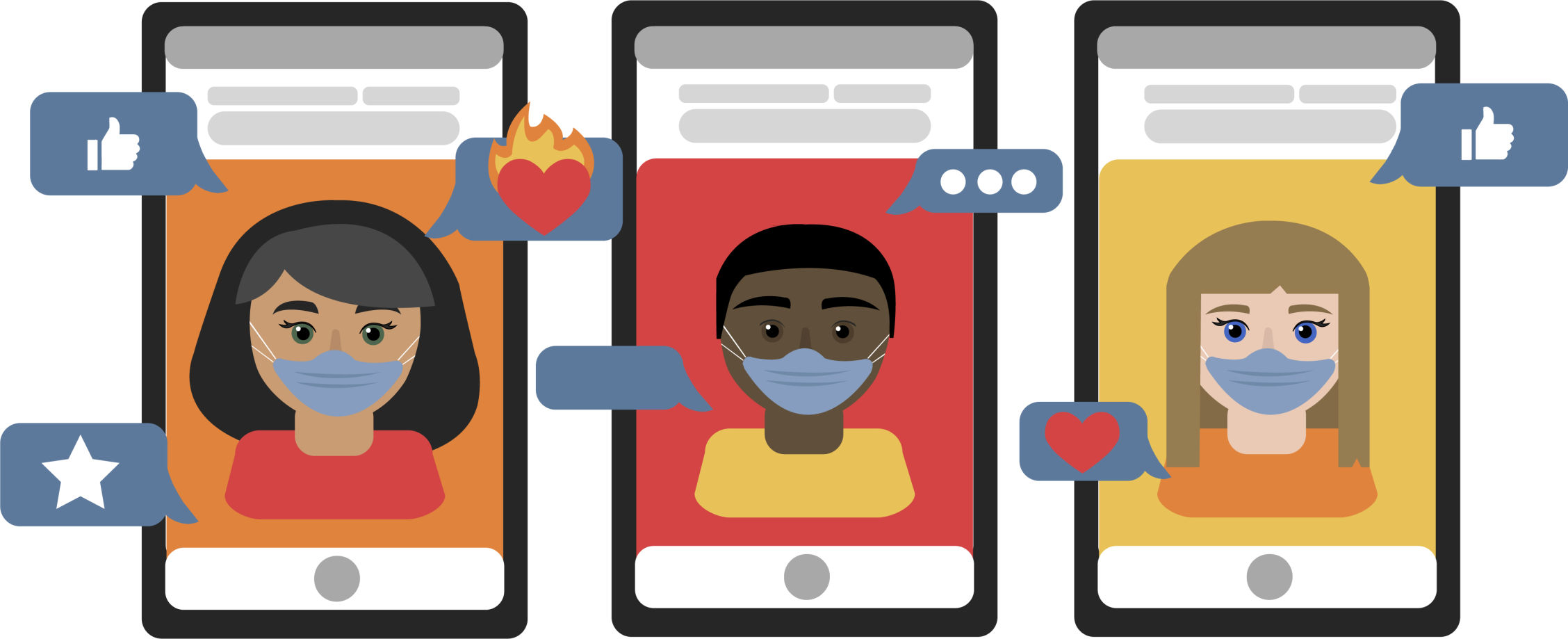 Tinder Illustration with three accounts and messages